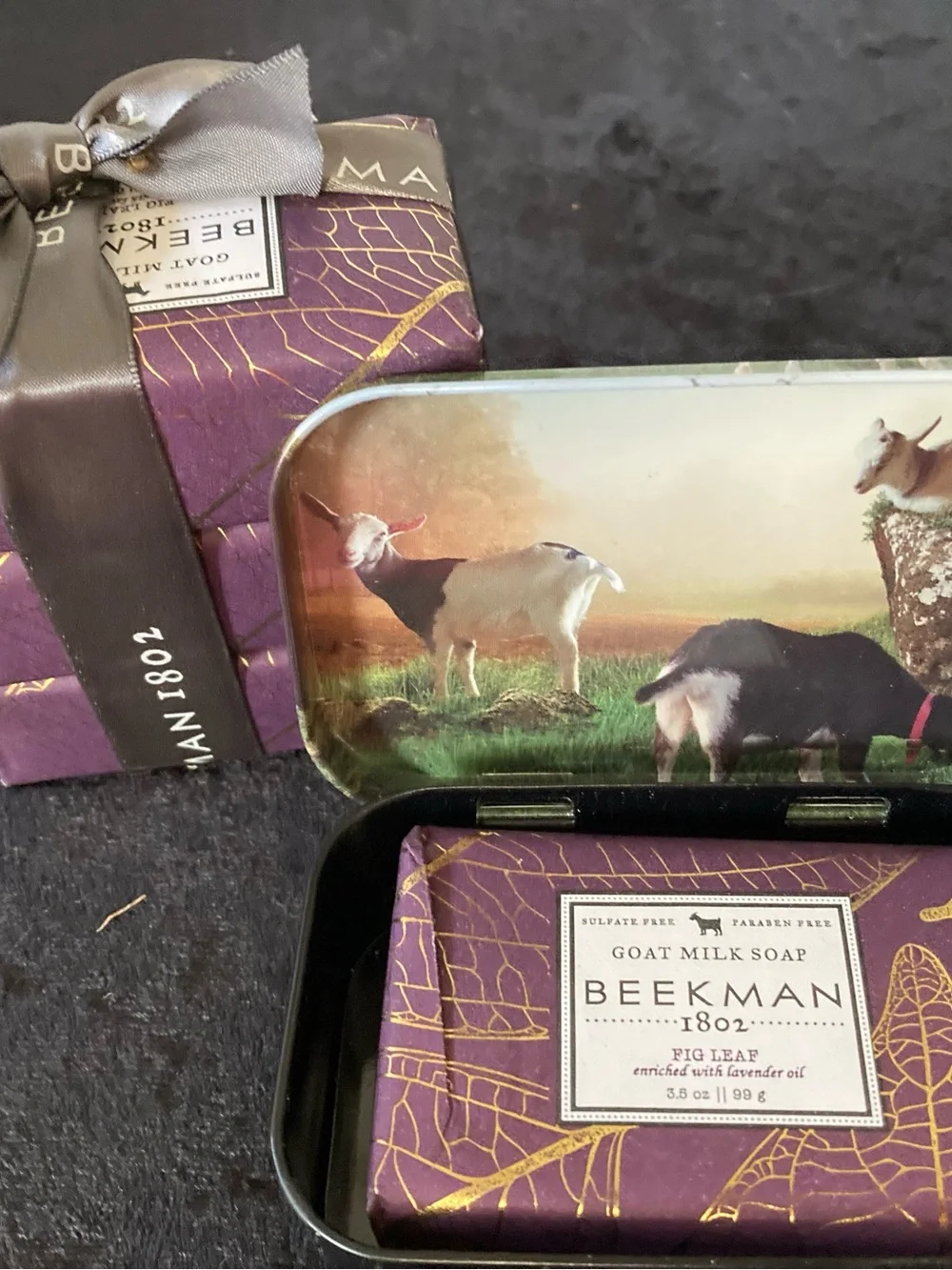 Beekman 1802 Purple Gift Soap Box with Pastoral Tin includes 4 New Bars